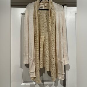 Angel of the North Anthropologie brand Cream Open-Front Knit Sweater